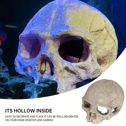 1pc Resin Aquarium Decor Skull Ornament, Suitable For Reptiles And Pets