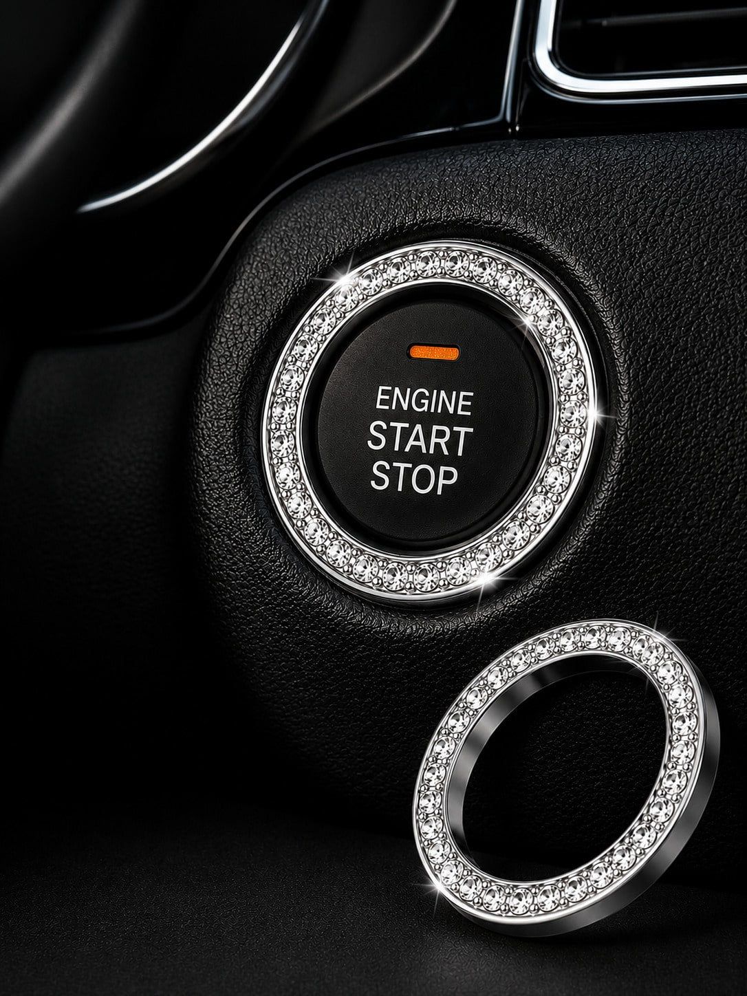 1pc Rhinestone Car Engine Start/Stop Button Ring, Shiny Crystal One-Touch Start Button Decorative Cover, Shiny Car Interior Accessory