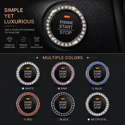 1pc Rhinestone Car Engine Start/Stop Button Ring, Shiny Crystal One-Touch Start Button Decorative Cover, Shiny Car Interior Accessory