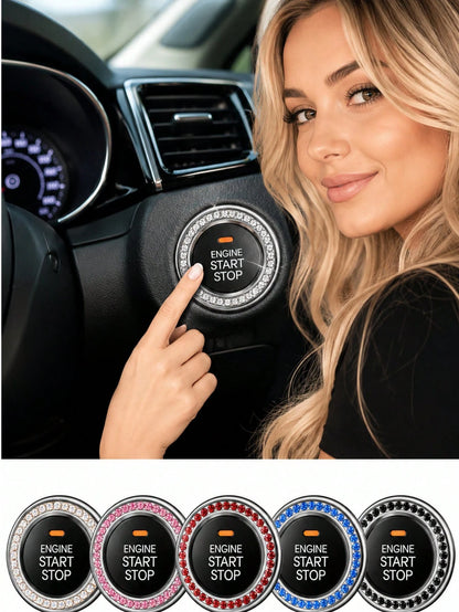1pc Rhinestone Car Engine Start/Stop Button Ring, Shiny Crystal One-Touch Start Button Decorative Cover, Shiny Car Interior Accessory