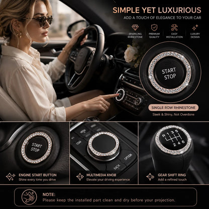 1pc Rhinestone Car Engine Start/Stop Button Ring, Shiny Crystal One-Touch Start Button Decorative Cover, Shiny Car Interior Accessory