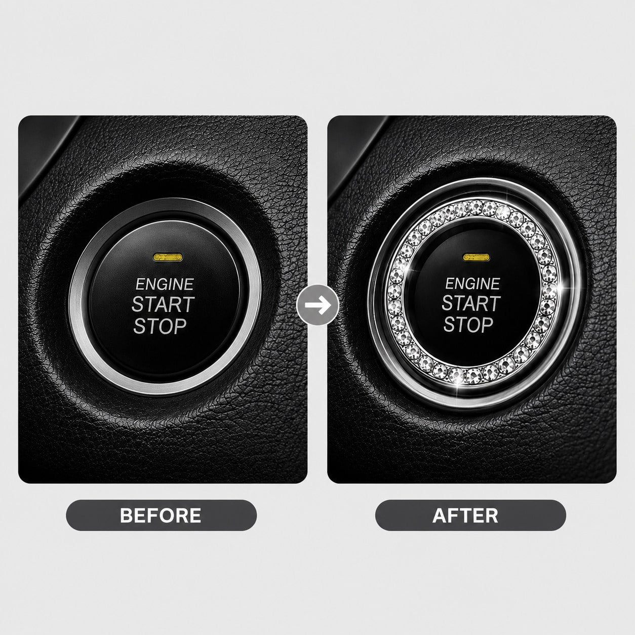 1pc Rhinestone Car Engine Start/Stop Button Ring, Shiny Crystal One-Touch Start Button Decorative Cover, Shiny Car Interior Accessory