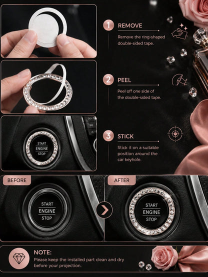 1pc Rhinestone Car Engine Start/Stop Button Ring, Shiny Crystal One-Touch Start Button Decorative Cover, Shiny Car Interior Accessory