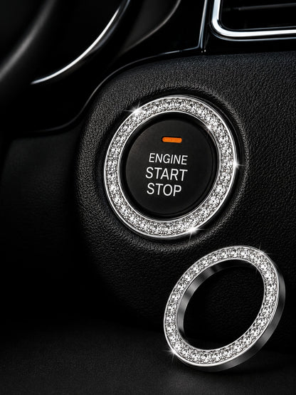 1pc Rhinestone Car Engine Start/Stop Button Ring, Shiny Crystal One-Touch Start Button Decorative Cover, Shiny Car Interior Accessory