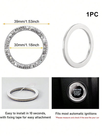 1pc Rhinestone Decor Glass Car One-button Start Decoration Ring