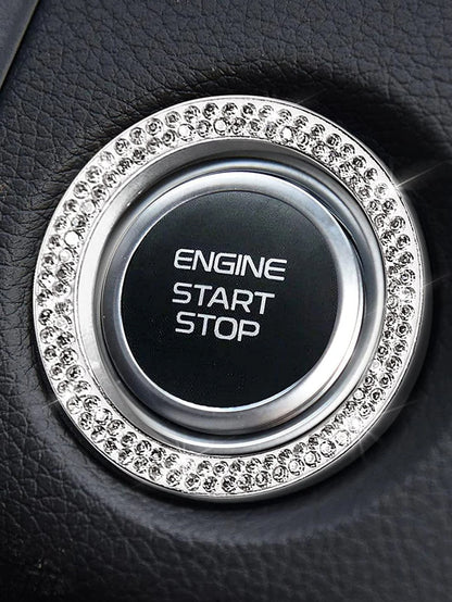 1pc Rhinestone Decor Glass Car One-button Start Decoration Ring