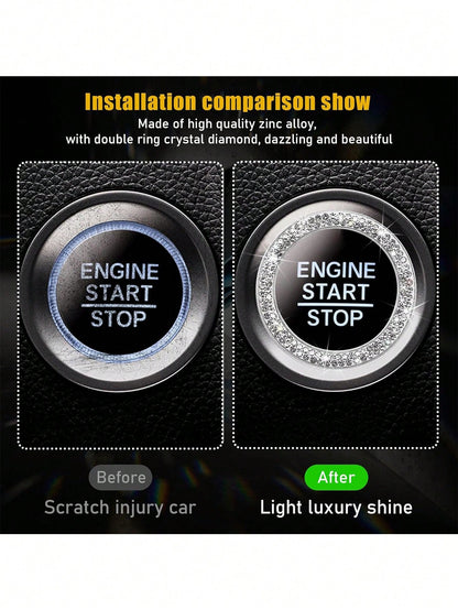1pc Rhinestone Decor Glass Car One-button Start Decoration Ring