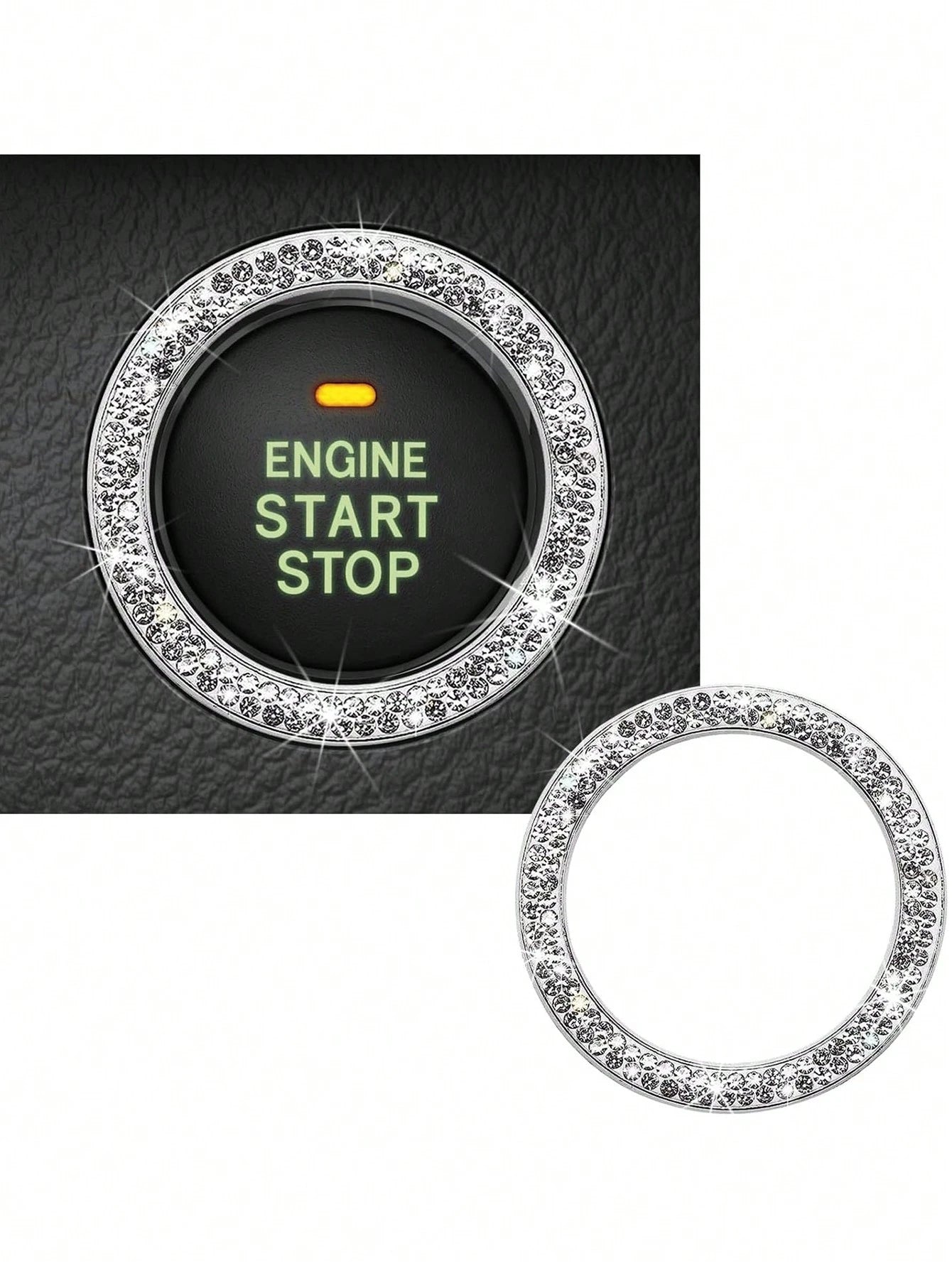 1pc Rhinestone Decor Glass Car One-button Start Decoration Ring