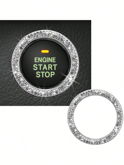 1pc Rhinestone Decor Glass Car One-button Start Decoration Ring