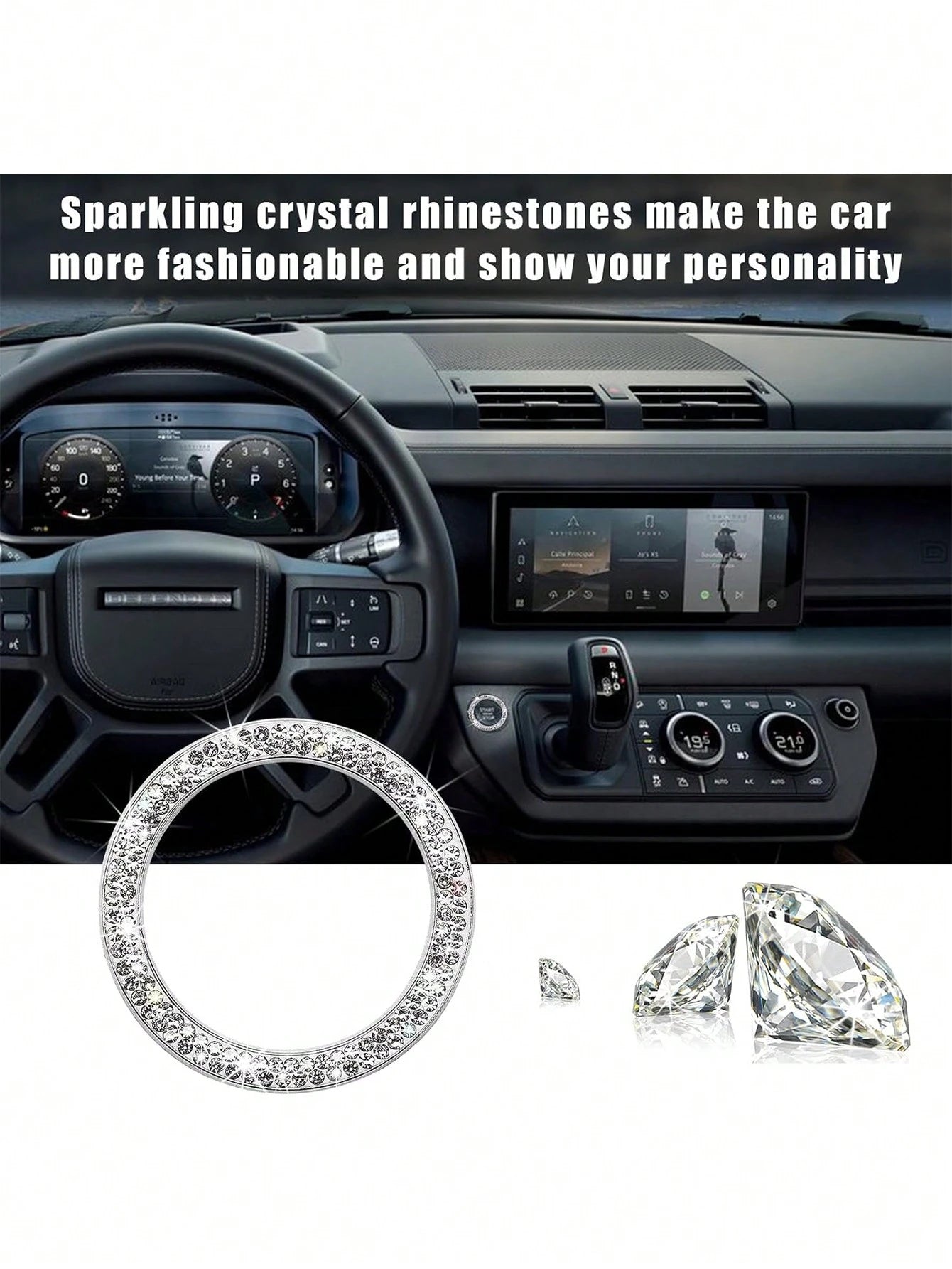 1pc Rhinestone Decor Glass Car One-button Start Decoration Ring
