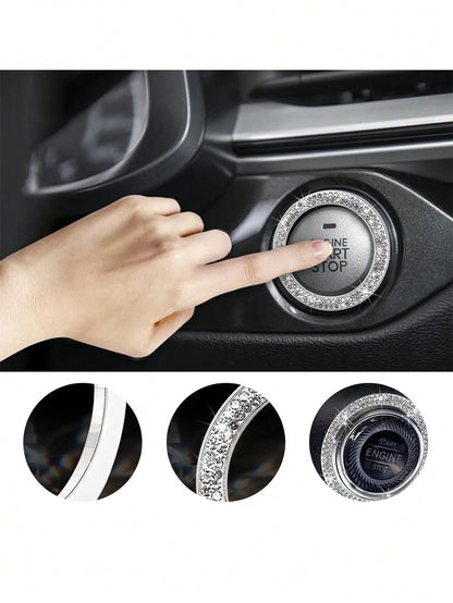 1pc Rhinestone Decor Glass Car One-button Start Decoration Ring