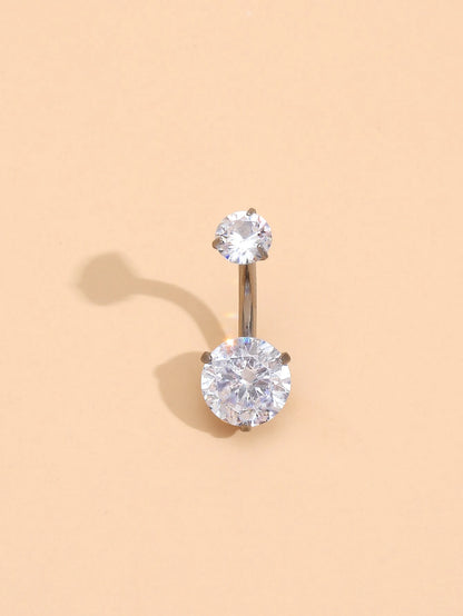 1pc Rhinestone Decor Stainless Steel Navel Belly Ring For Women And Men, Punk Piercing Fashion Body Jewelry Gift For All Occasions