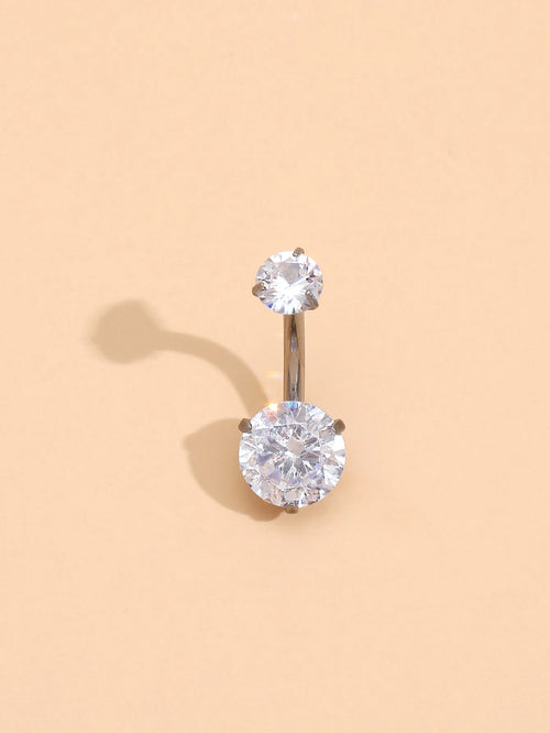 1pc Rhinestone Decor Stainless Steel Navel Belly Ring For Women And Men, Punk Piercing Fashion Body Jewelry Gift For All Occasions