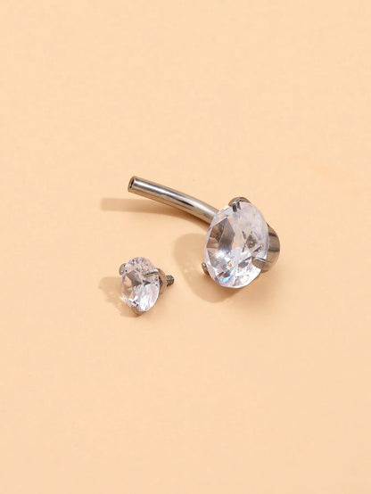 1pc Rhinestone Decor Stainless Steel Navel Belly Ring For Women And Men, Punk Piercing Fashion Body Jewelry Gift For All Occasions