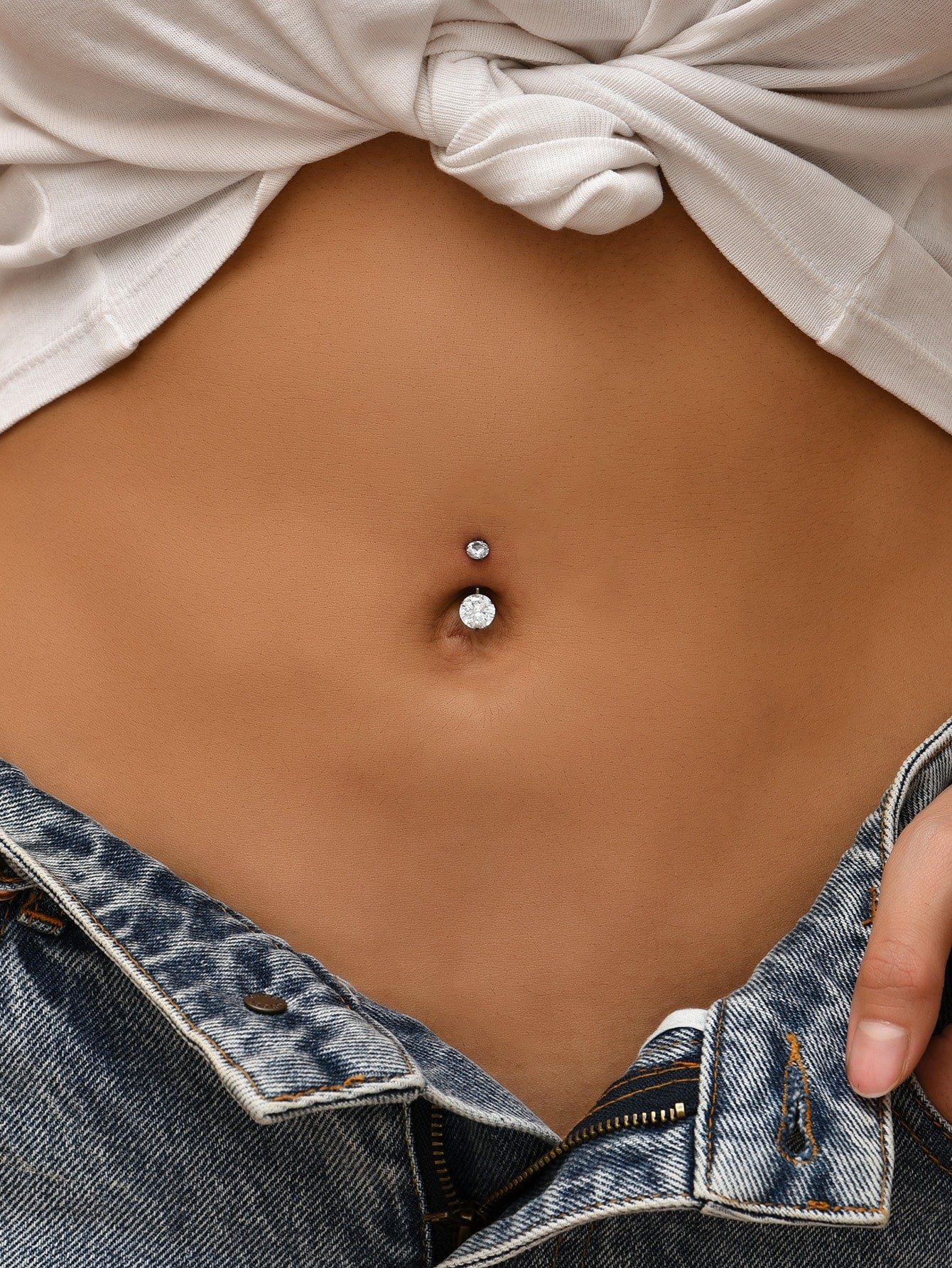 1pc Rhinestone Decor Stainless Steel Navel Belly Ring For Women And Men, Punk Piercing Fashion Body Jewelry Gift For All Occasions