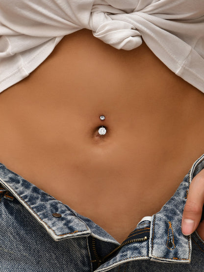 1pc Rhinestone Decor Stainless Steel Navel Belly Ring For Women And Men, Punk Piercing Fashion Body Jewelry Gift For All Occasions
