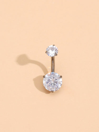 1pc Rhinestone Decor Stainless Steel Navel Belly Ring For Women And Men, Punk Piercing Fashion Body Jewelry Gift For All Occasions