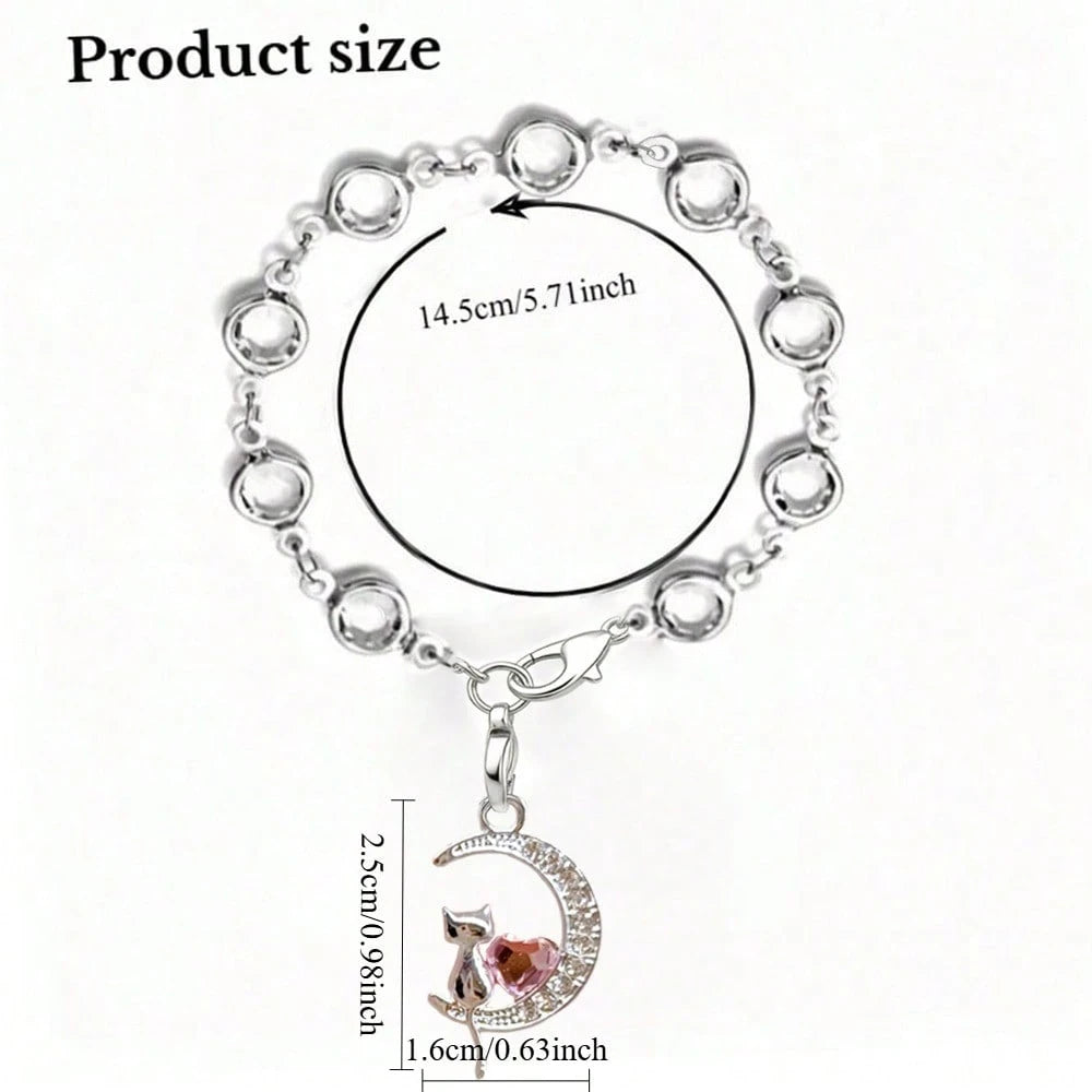 1pc Rhinestone Heart Moon Cat Car Hanging Ornament, Steering Wheel Decoration Chain Crystal Pendant, Premium Car Interior Decor Accessory