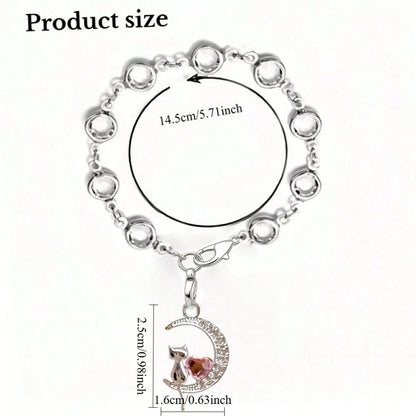 1pc Rhinestone Heart Moon Cat Car Hanging Ornament, Steering Wheel Decoration Chain Crystal Pendant, Premium Car Interior Decor Accessory