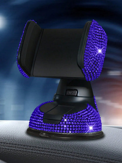 1pc Rhinestone Studded Car Phone Holder, Suction Cup Rotation Mount Smartphone Stand For Car Navigation Compatible With IPhone, Android Phone, Gift For Birthday, Family, Friends Car Accessories