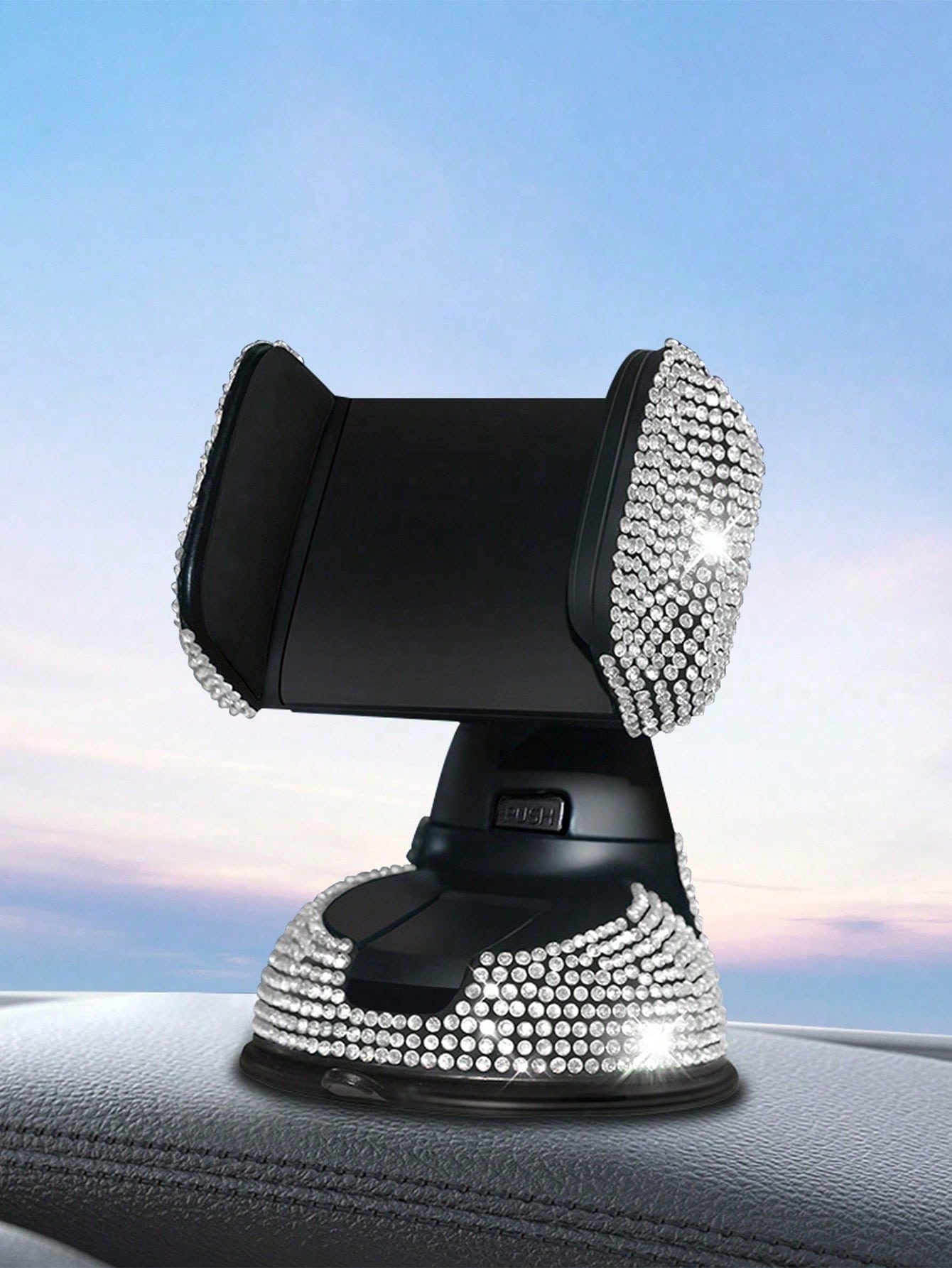 1pc Rhinestone Studded Car Phone Holder, Suction Cup Rotation Mount Smartphone Stand For Car Navigation Compatible With IPhone, Android Phone, Gift For Birthday, Family, Friends Car Accessories
