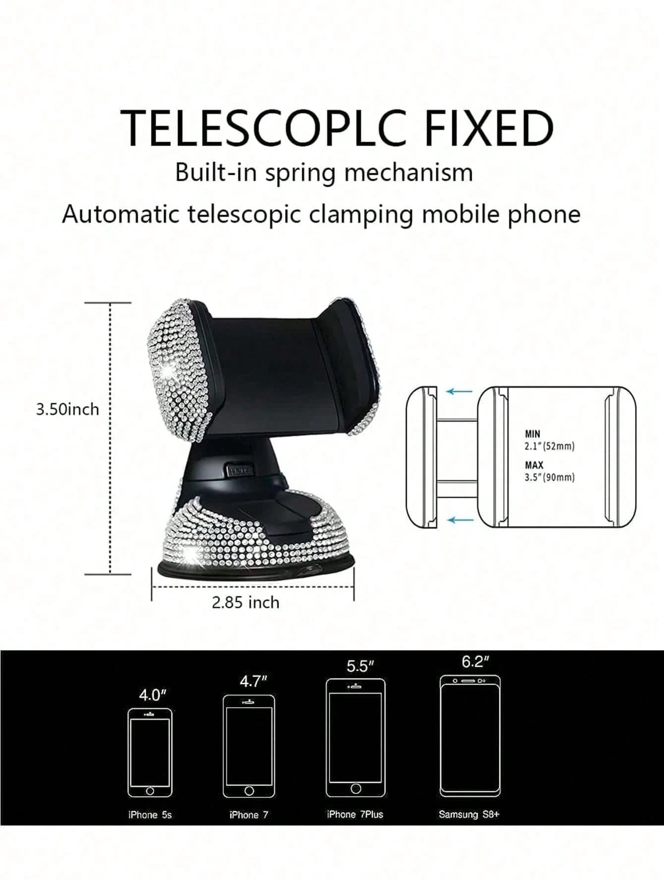 1pc Rhinestone Studded Car Phone Holder, Suction Cup Rotation Mount Smartphone Stand For Car Navigation Compatible With IPhone, Android Phone, Gift For Birthday, Family, Friends Car Accessories