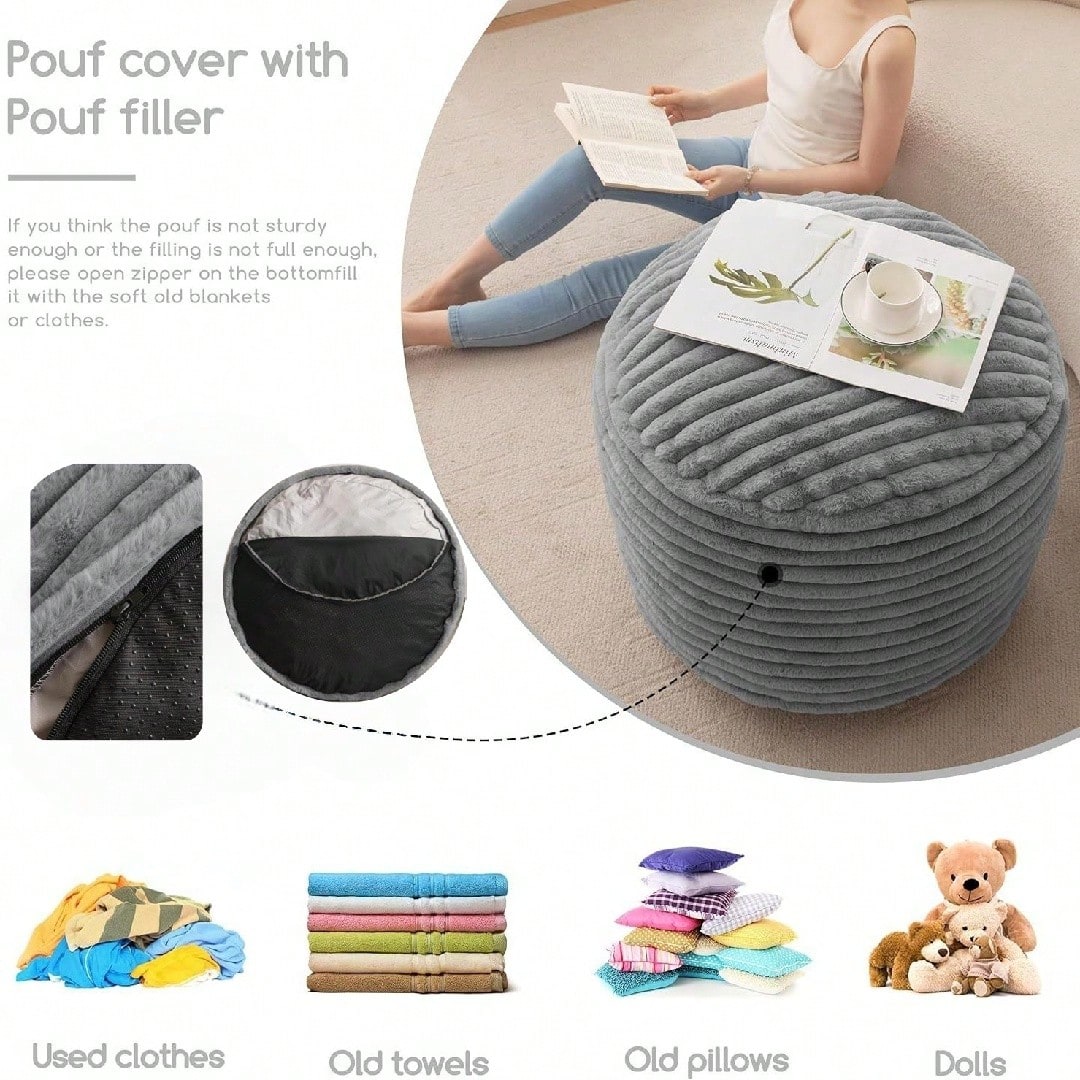 1pc Round Footstool Cover, Fashionable Minimalist Solid Color Velvet Footrest Slipcover, Removable & Washable, Thickened Anti-Dust Anti-Slip, Suitable For Bedroom Living Room, Without Filler