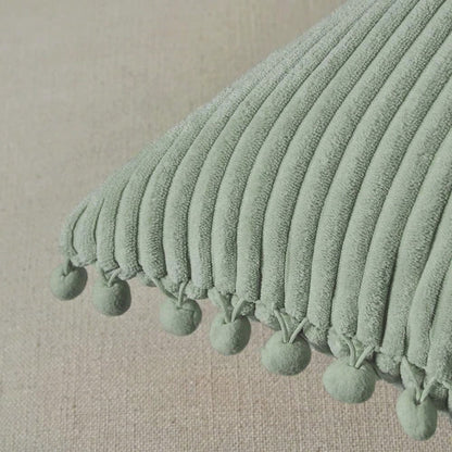 1pc Sage Green Decorative Throw Pillow Covers With Pom-Poms, Soft Corduroy Solid Square Cushion Cases Set For Couch Sofa Bedroom Car Living Room