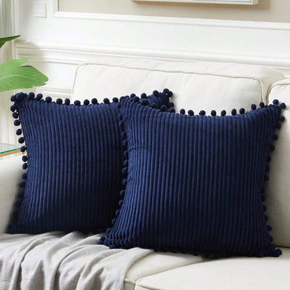 1pc Sage Green Decorative Throw Pillow Covers With Pom-Poms, Soft Corduroy Solid Square Cushion Cases Set For Couch Sofa Bedroom Car Living Room