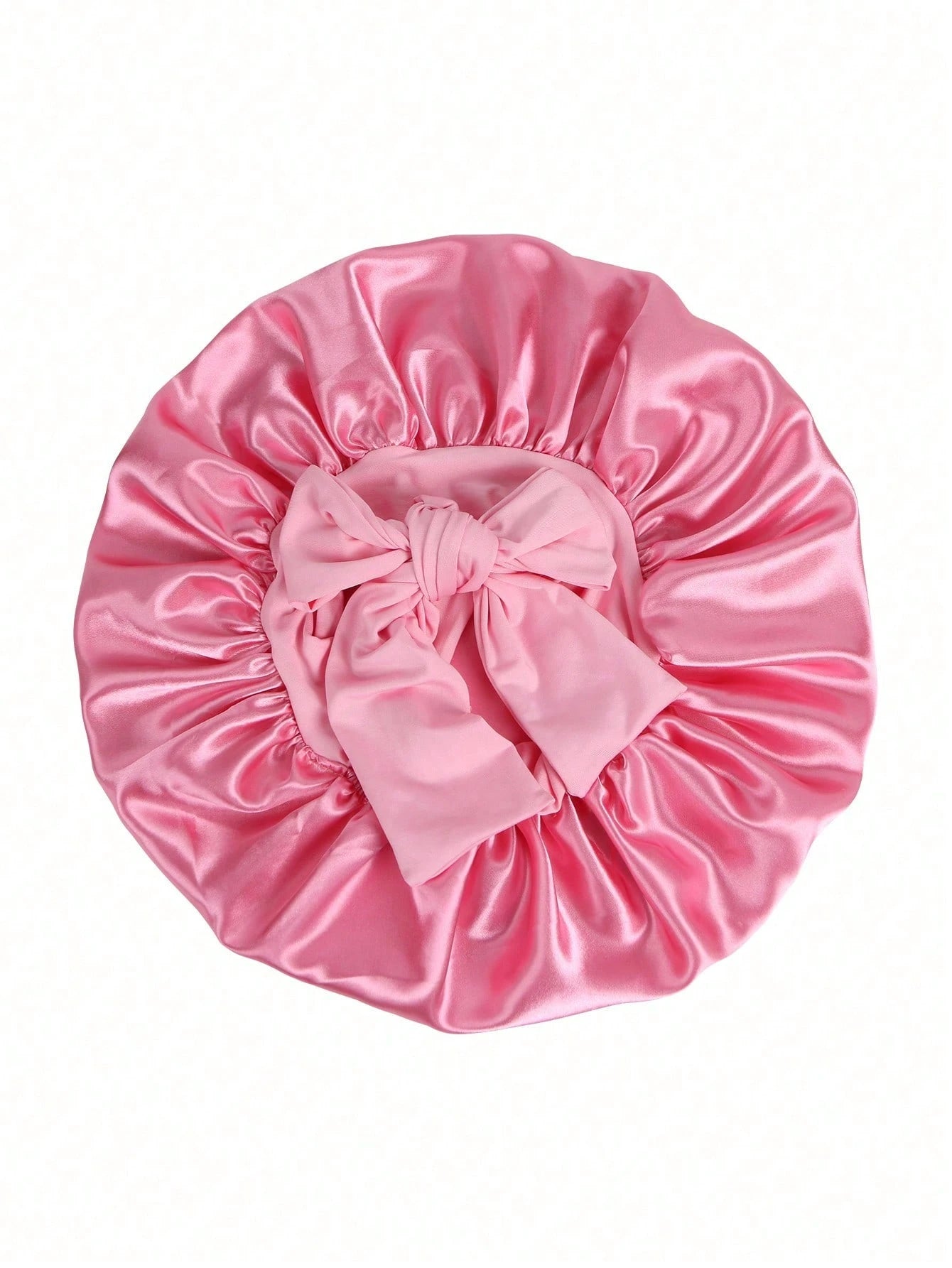 1pc Satin Bow Elastic Lightweight Shower Cap, Solid Color, Suitable For Women And Girls, Black, Valentine's Day Gift Sleep Cap