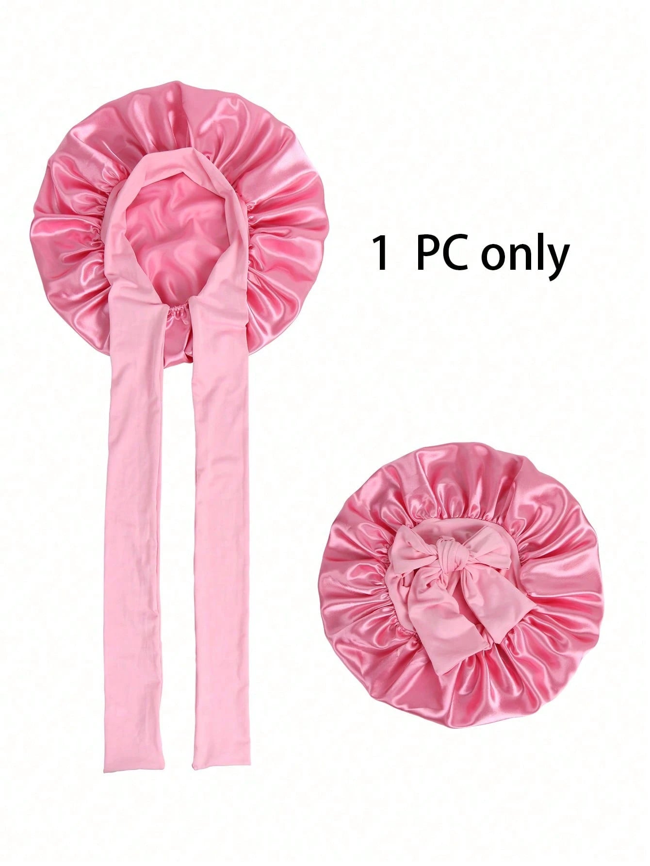 1pc Satin Bow Elastic Lightweight Shower Cap, Solid Color, Suitable For Women And Girls, Black, Valentine's Day Gift Sleep Cap