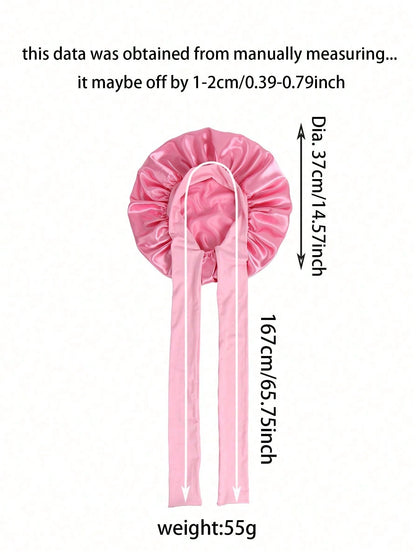 1pc Satin Bow Elastic Lightweight Shower Cap, Solid Color, Suitable For Women And Girls, Black, Valentine's Day Gift Sleep Cap
