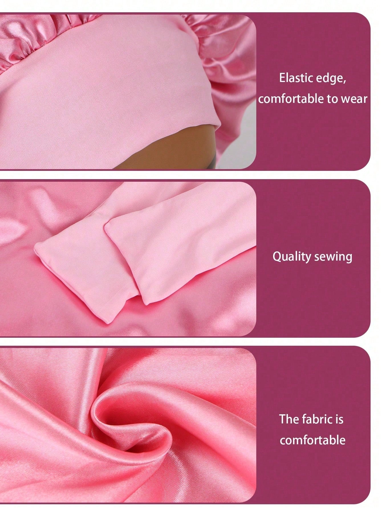 1pc Satin Bow Elastic Lightweight Shower Cap, Solid Color, Suitable For Women And Girls, Black, Valentine's Day Gift Sleep Cap