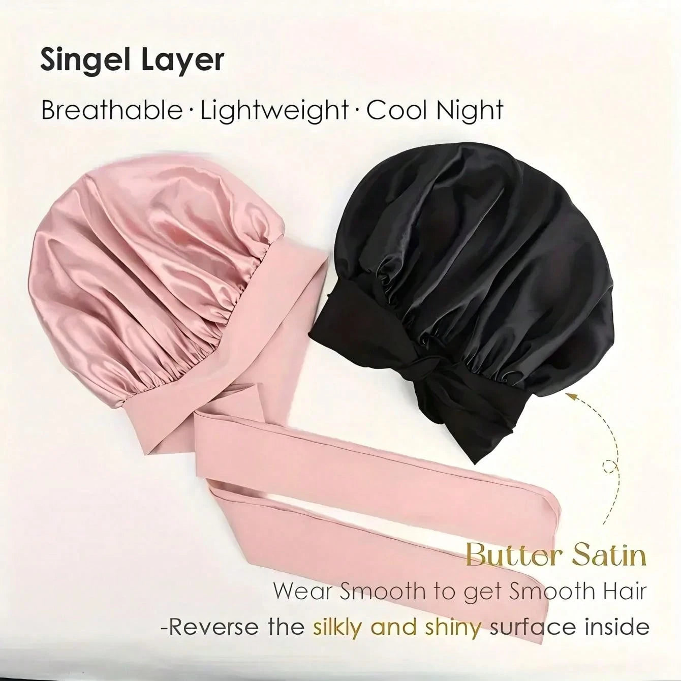 1pc Satin Sleep Cap With Adjustable Bow Tie- Lightweight, For Curly/Braided/Natural Hair, Available In Multiple Colors, Nighttime Hair Care, Soft And Close Fit For Hair, Hair Accessories