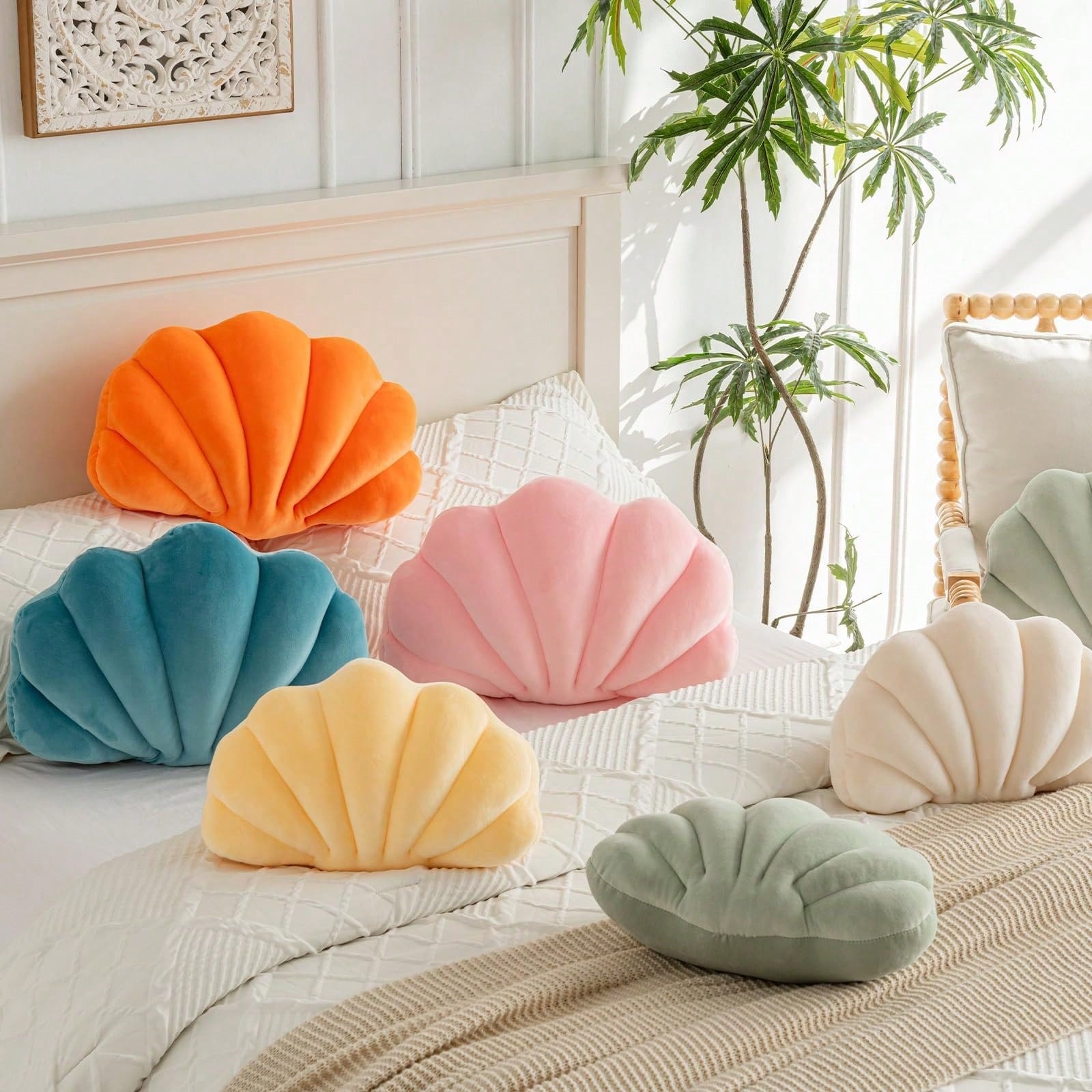1pc Shell Shaped Throw Pillow, Suitable For Room Decor, Home Decoration, Sofa, Bedroom, Reading, Halloween, Thanksgiving Gift, Birthday, Graduation