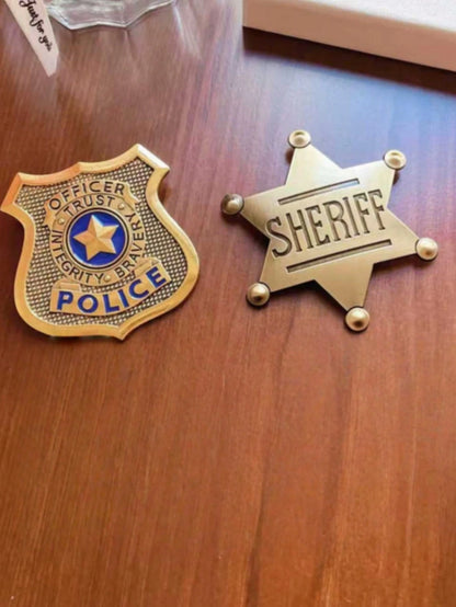 1pc/Sheriff Badge, Girls And Adults Metal Sheriff Badge, Western Police Vest Badge, Deputy Sheriff Badge, Cowboy Party Decoration Badge, Metal