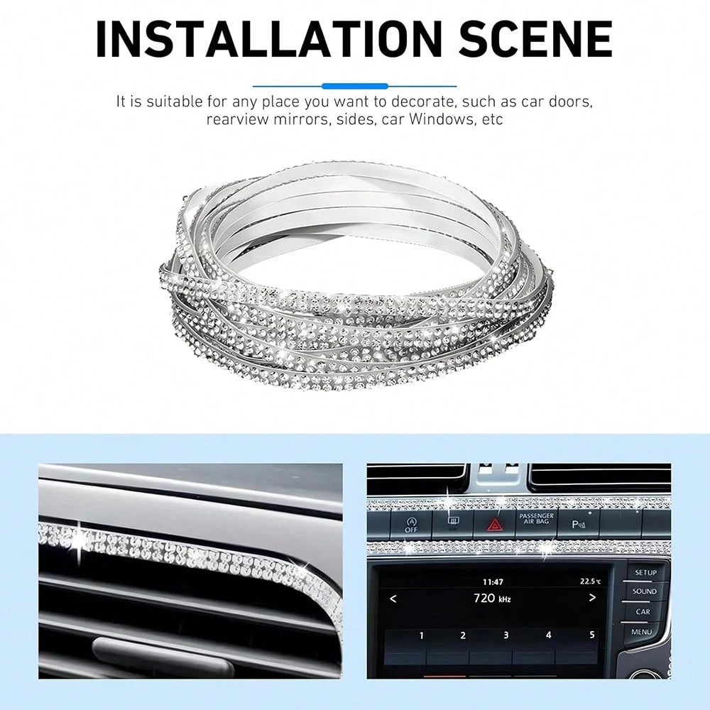 1pc Shiny Car Decorative Strip, Self-Adhesive Car Decoration, Women's Rhinestone Strip, Sparkling Diamond Sticker, DIY Shaping Line, Shiny Car Interior And Exterior Decorative Accessories