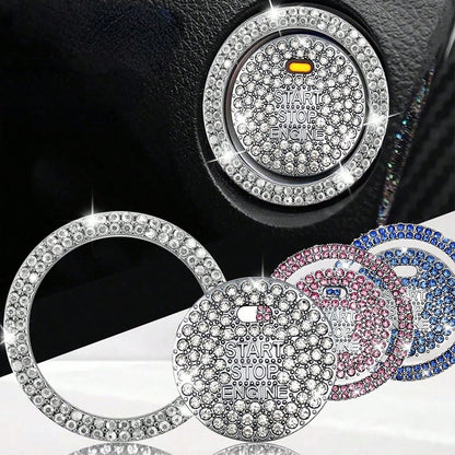 1pc Shiny Car Engine Start Stop Button Cover, Shiny Rhinestone Ring Trim, Scratch Resistant, Non-Slip, Easy To Install, Universal Vehicle Start Button Protector Cap Accessories