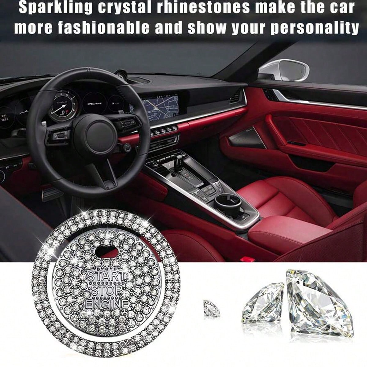 1pc Shiny Car Engine Start Stop Button Cover, Shiny Rhinestone Ring Trim, Scratch Resistant, Non-Slip, Easy To Install, Universal Vehicle Start Button Protector Cap Accessories