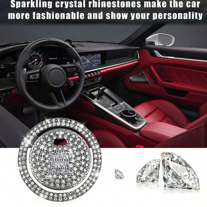 1pc Shiny Car Engine Start Stop Button Cover, Shiny Rhinestone Ring Trim, Scratch Resistant, Non-Slip, Easy To Install, Universal Vehicle Start Button Protector Cap Accessories