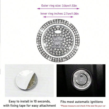 1pc Shiny Car Engine Start Stop Button Cover, Shiny Rhinestone Ring Trim, Scratch Resistant, Non-Slip, Easy To Install, Universal Vehicle Start Button Protector Cap Accessories