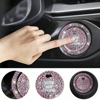 1pc Shiny Car Engine Start Stop Button Cover, Shiny Rhinestone Ring Trim, Scratch Resistant, Non-Slip, Easy To Install, Universal Vehicle Start Button Protector Cap Accessories