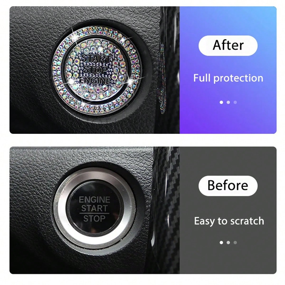 1pc Shiny Car Engine Start Stop Button Cover, Shiny Rhinestone Ring Trim, Scratch Resistant, Non-Slip, Easy To Install, Universal Vehicle Start Button Protector Cap Accessories