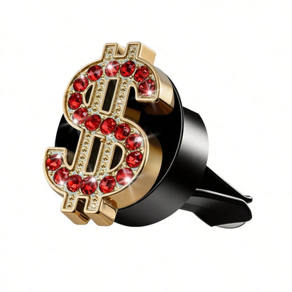 1pc Shiny Crystal Gold Car Air Vent Clip, Cute Crystal Gold Car Fragrance Air Vent Clip Pendant, Cute Rhinestone Gold Diffuser Air Vent Clip, Sparkling Luxury Car Air Conditioning Decoration