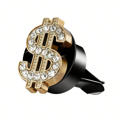 1pc Shiny Crystal Gold Car Air Vent Clip, Cute Crystal Gold Car Fragrance Air Vent Clip Pendant, Cute Rhinestone Gold Diffuser Air Vent Clip, Sparkling Luxury Car Air Conditioning Decoration