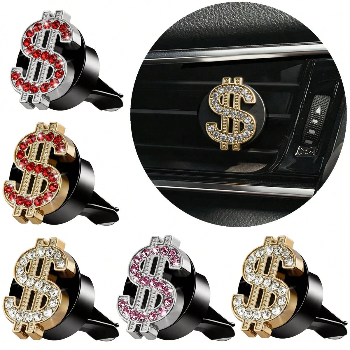 1pc Shiny Crystal Gold Car Air Vent Clip, Cute Crystal Gold Car Fragrance Air Vent Clip Pendant, Cute Rhinestone Gold Diffuser Air Vent Clip, Sparkling Luxury Car Air Conditioning Decoration