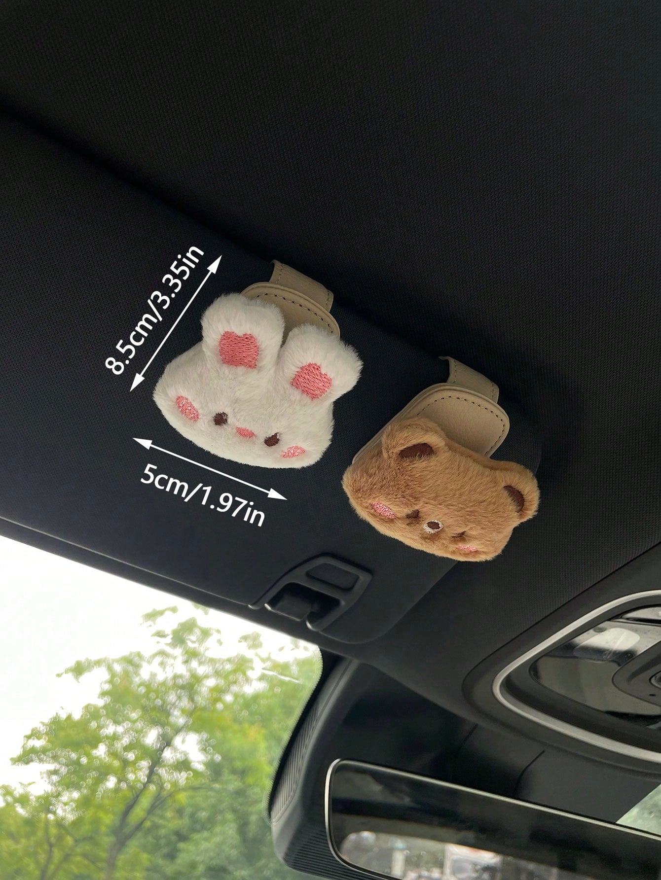1pc Shy Bear & Rabbit Car Fashion Glasses Clip, Creative Multifunctional Car Sun Visor Storage Clip Glasses Holder, Cartoon Plush Accessory Blush Bear & Rabbit Car Fashion Glasses Clip, Magnetic Fashi
