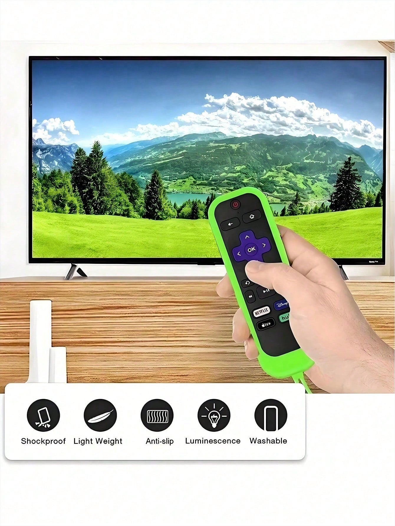 1pc Silicone Remote Control Cover Compatible With Roku TV Remote, Glow-In-The-Dark Remote Holder Case For Roku Streaming Stick 4K, Express 4K+, Premiere, Streambar, Simple Remote/Voice Remote With Lan