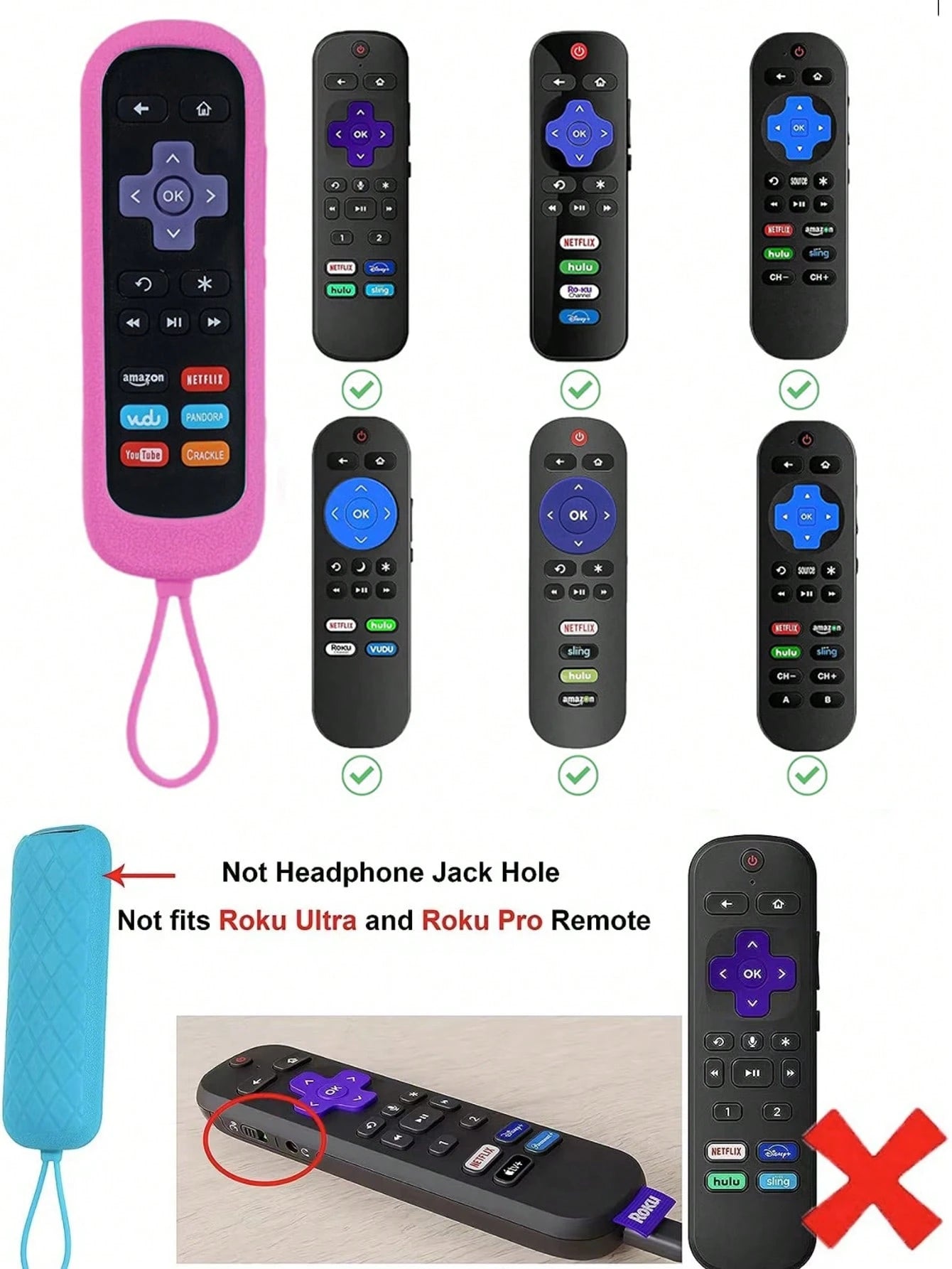 1pc Silicone Remote Control Cover Compatible With Roku TV Remote, Glow-In-The-Dark Remote Holder Case For Roku Streaming Stick 4K, Express 4K+, Premiere, Streambar, Simple Remote/Voice Remote With Lan