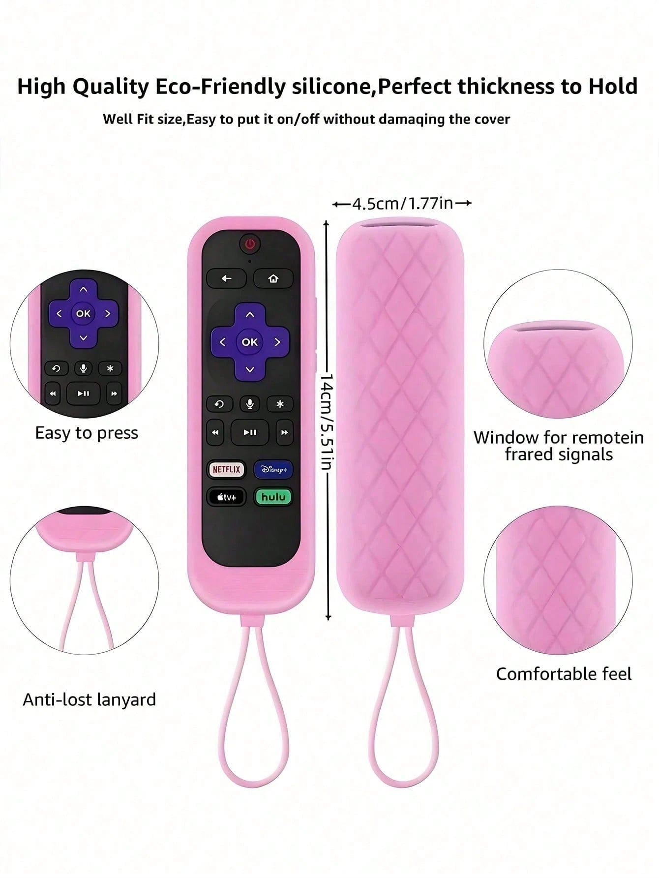 1pc Silicone Remote Control Cover Compatible With Roku TV Remote, Glow-In-The-Dark Remote Holder Case For Roku Streaming Stick 4K, Express 4K+, Premiere, Streambar, Simple Remote/Voice Remote With Lan